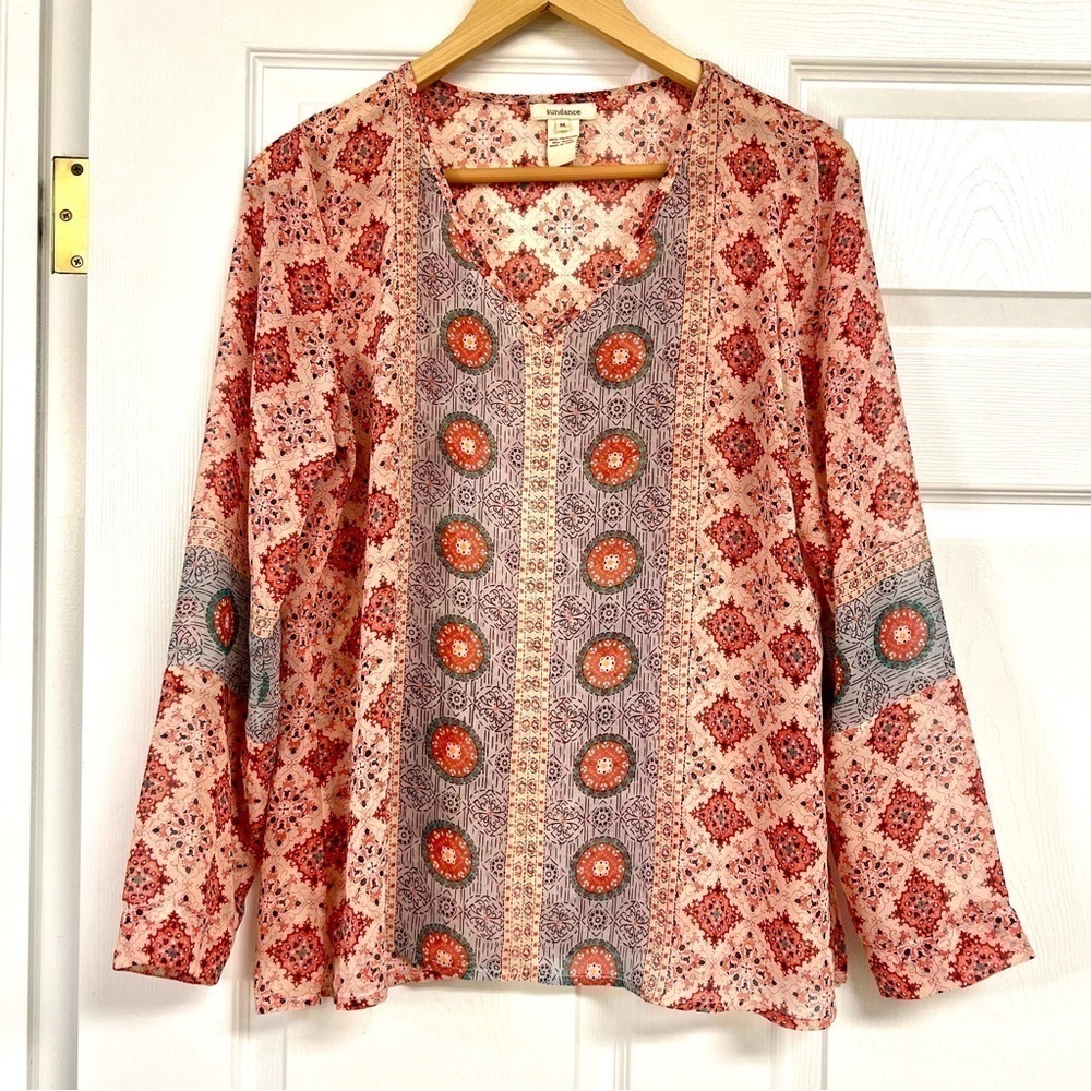 Sundance Gypsy Print Romantic Flowy Medallion Women's Blouse Top Size M boho